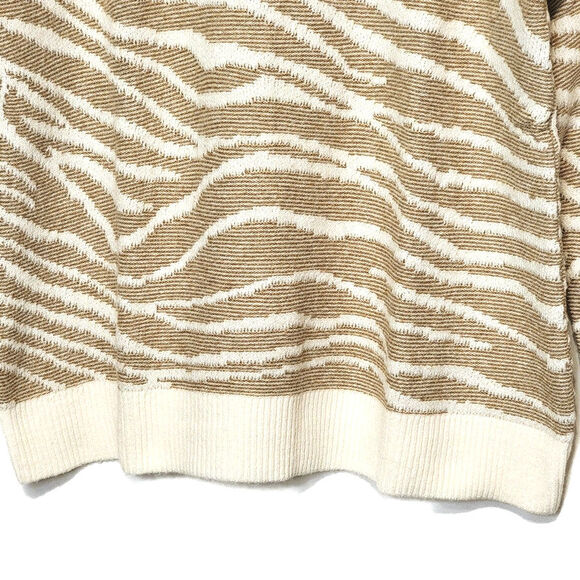 Banana Republic Zebra Print V Neck Sweater Tan Cream Animal Print Chic Cozy S - Picture 4 of 13